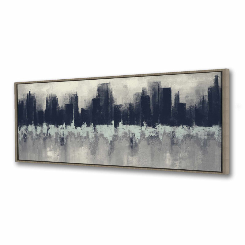 City by sponge technique - Blue Modern Framed Canvas Decor