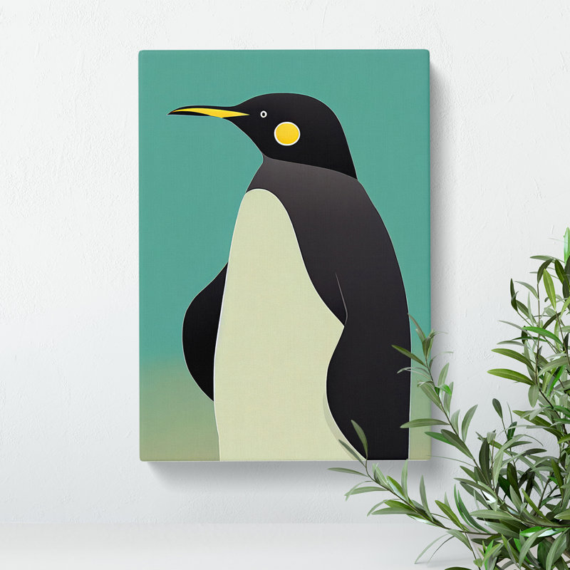 Profile Of A Penguin No.2 - Wrapped Canvas Print, Walnut Framed, 60cm H x 40cm W x 3cm D