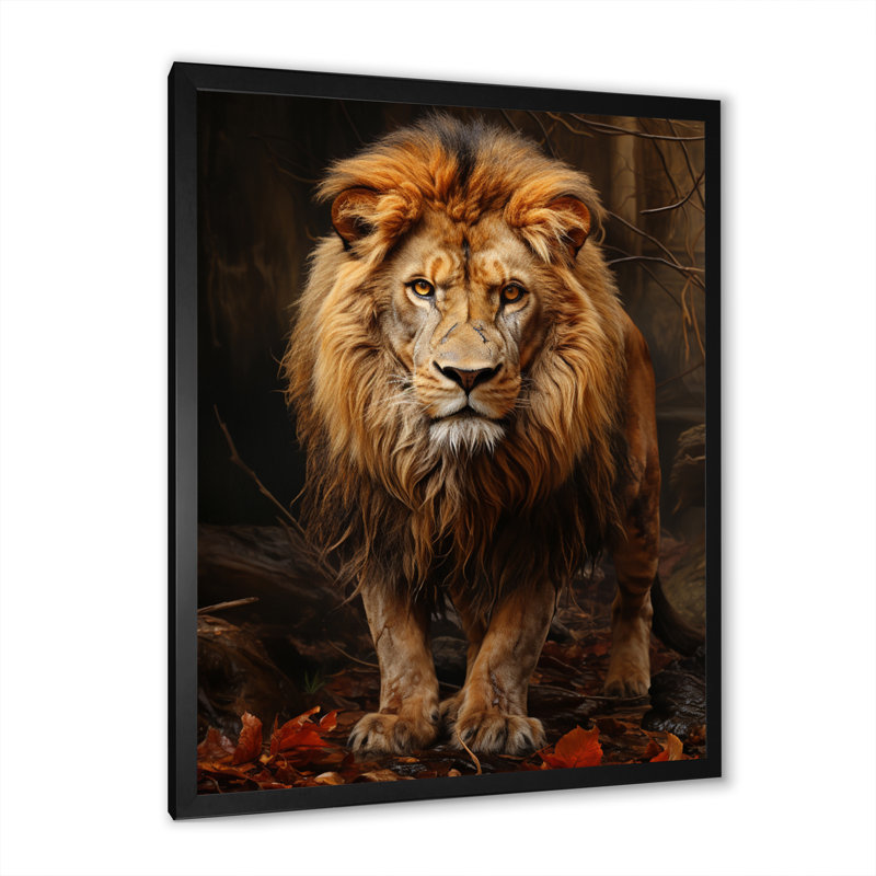 «Lion Realistic Wilderness Realistic I» sur toile, Cadre photo noir, H 20 po x l 12 po x P 1 po