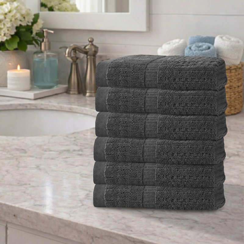 Willow 6 Pieces Hand Towel Set – 100% Combed Cotton, Premium Quality 630 GSM, Dark Grey, Ultra-Soft & Highly Absorbent (6 Hand Towels)