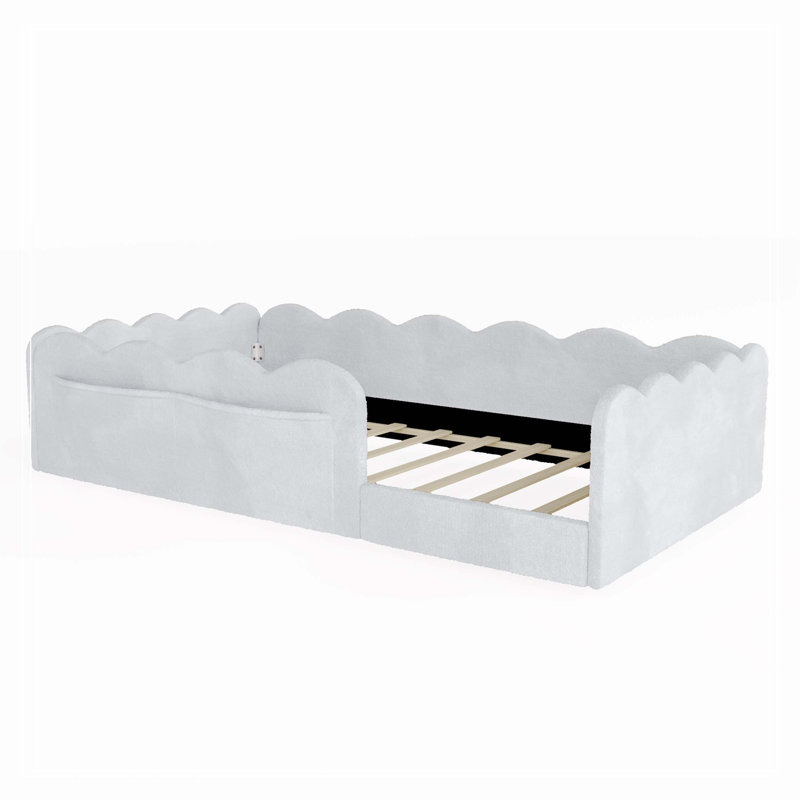 Lit simple tapissier sur pied, gris clair, Gris clair