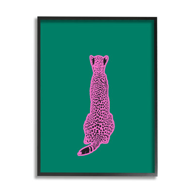Pink Cheetah on Green Framed Giclee Art by lulusimonSTUDIO