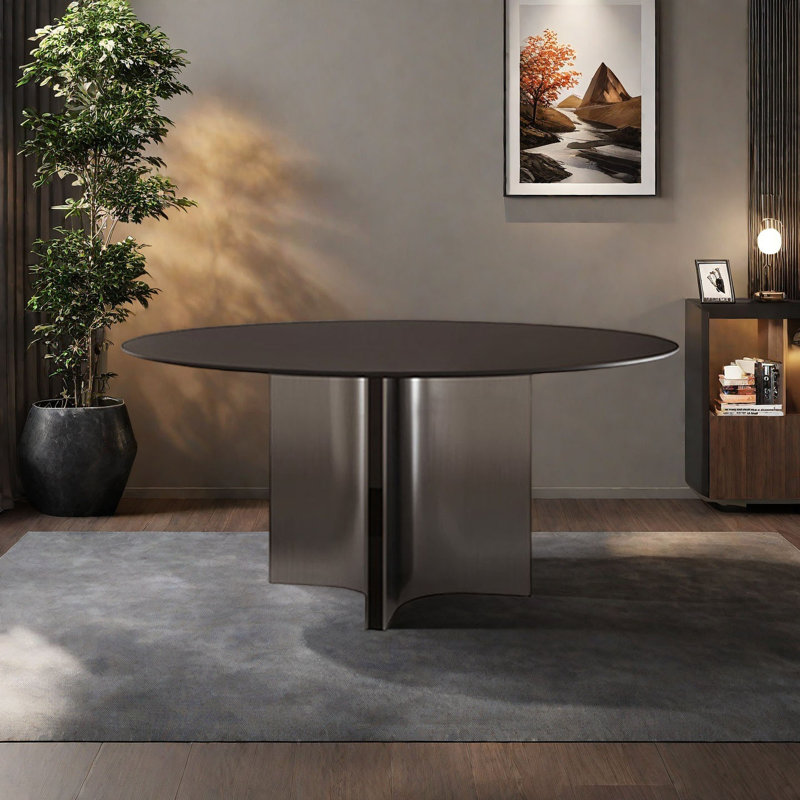 Table de salle à manger ronde moderne, porcelaine noire élégante, H 29,5 po x L 43,3 po x l 43,3 po