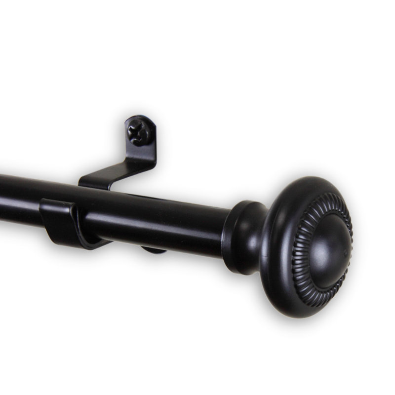 Adjustable Black Steel Single Curtain Rod with Decorative Finials