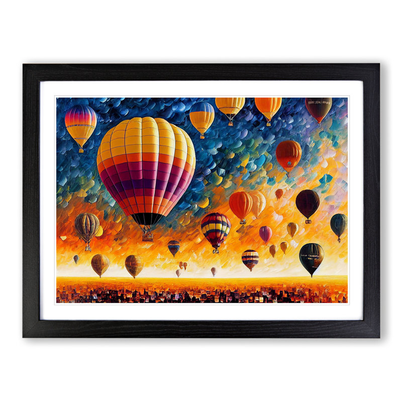 XH1022-6633X Hot Air Balloons Vol.3 Abstract - Single Picture Frame Painting, Black, 46cm H x 64cm W x 2cm D
