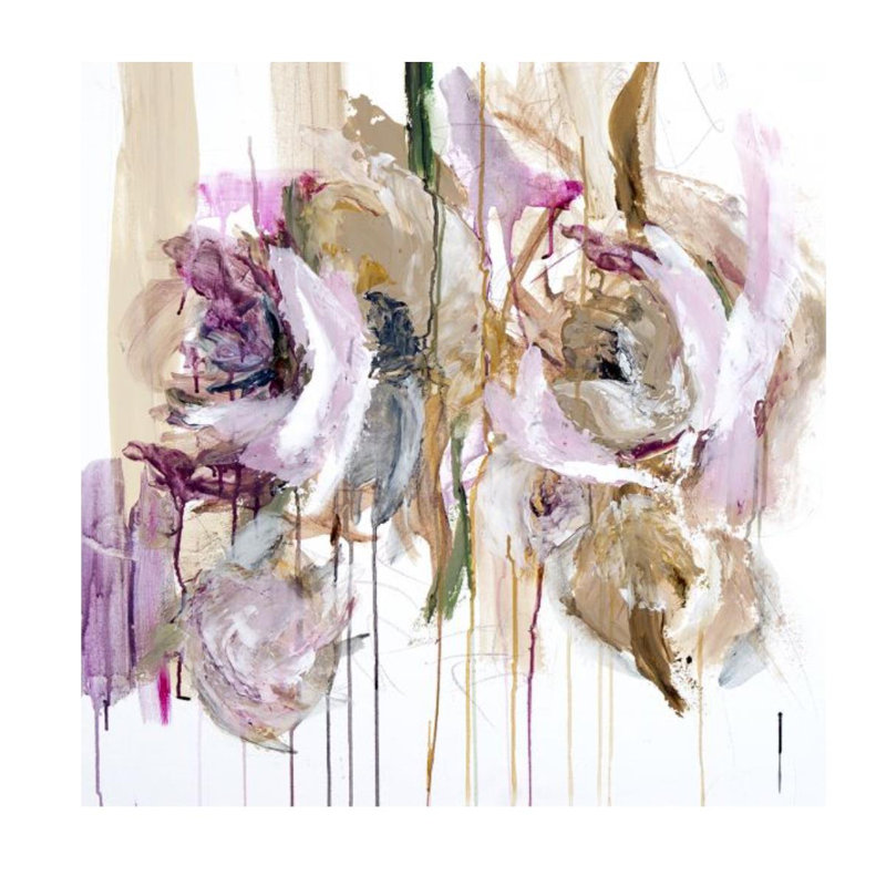 «Flowers on a Stick I» par Mia Malcolm Studio - Peinture, H 36 po x l 36 po, Image Couteau gel