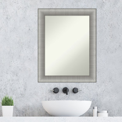 Elegant Brushed Pewter Bathroom Vanity Non-Beveled Wall Mirror