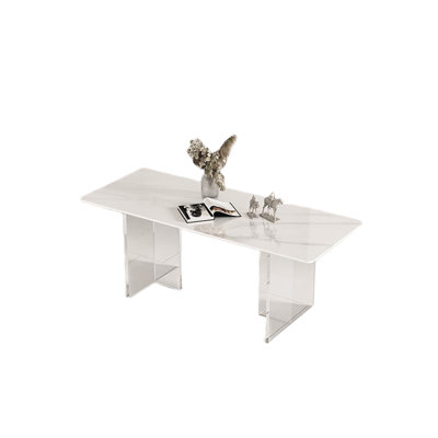 Modern White Rectangular Rock Slab Dining Table