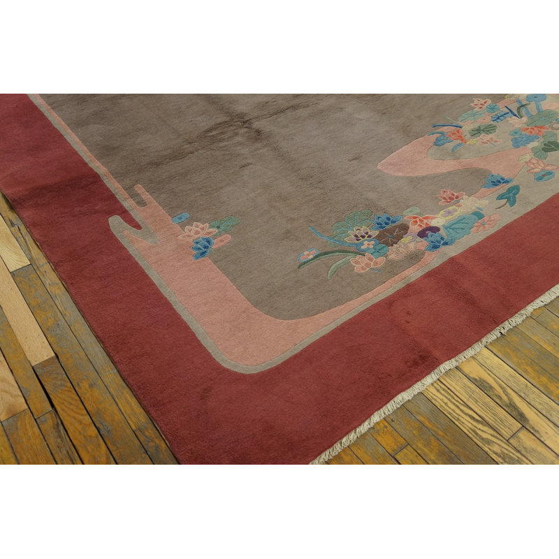 Cream Color Antique Artistic Floral Pattern Chinese Deco Wool Rug