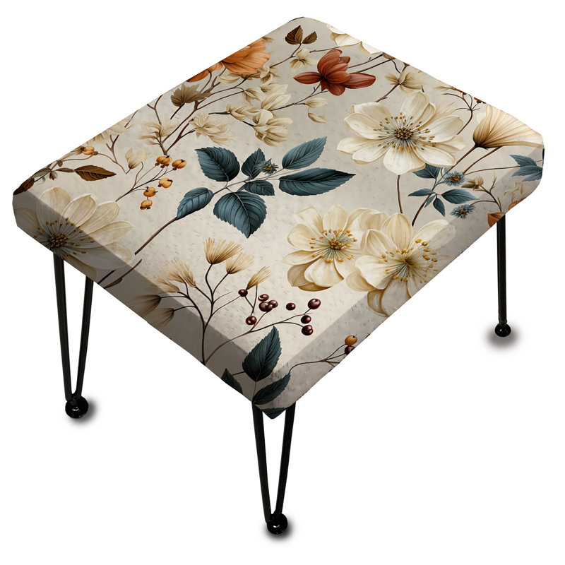 Autumn Orange And White Cottage Flowers - Floral Rectangle Ottoman