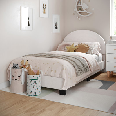 Aurey Upholstered Platform Bed Frame - Curved Stitched Headboard And Slat Foundation