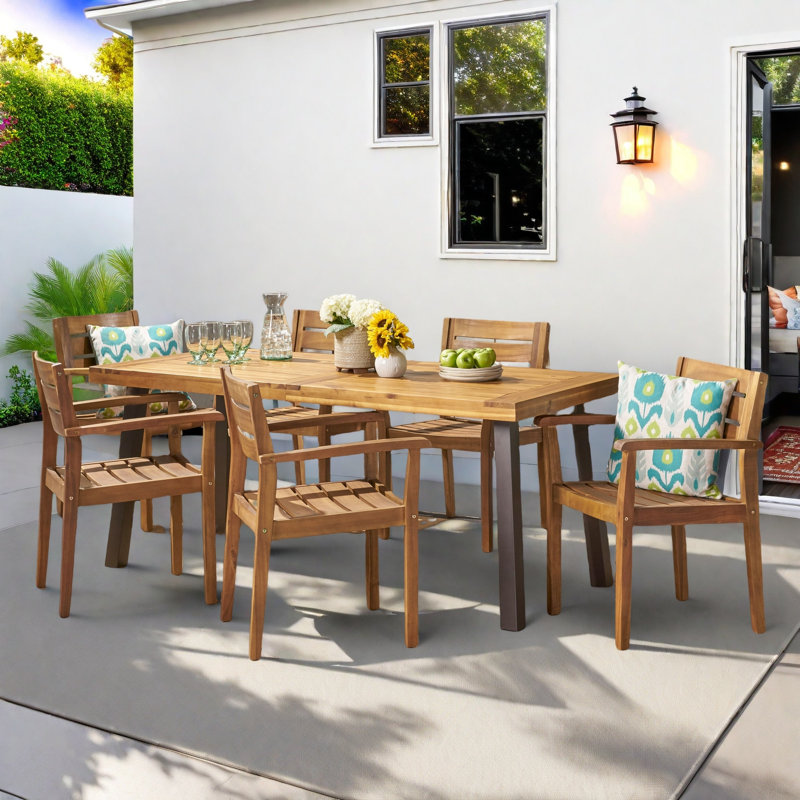 Ricardo 6 - Person Acacia Wood Patio Dining Set with Rectangular Table, Teak