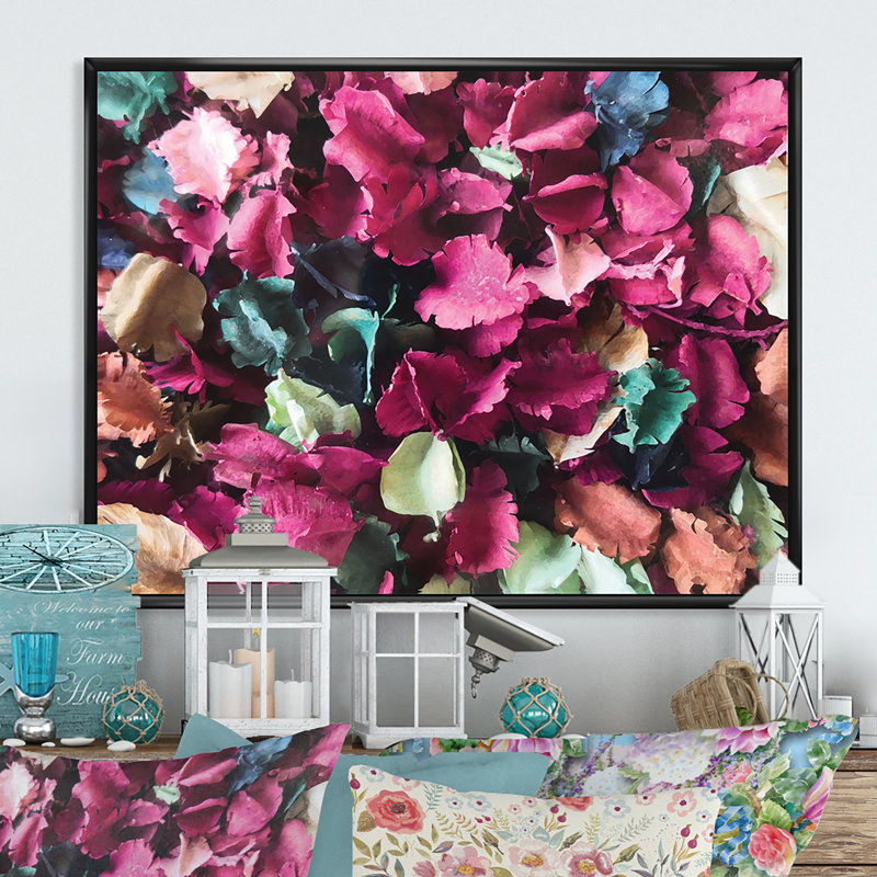 «Colorful Leaf Flower Composition», reproduction sur toile flottante, H 8 po x l 12 po x P 1 po, Cadre flottant noir