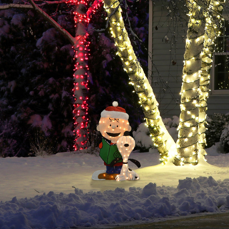 LED Lighted Peanuts Charlie Brown And Snoopy Caroling Outdoor Christmas Decoration - 32"