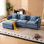 Canapé d'angle bleu 3 places avec rangement et banquette, style traditionnel américain, revêtement doux au toucher, chenille marine, dossier à coussins.