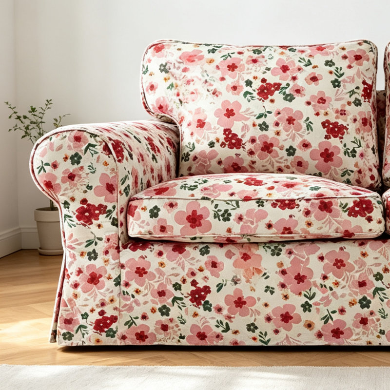 Canapé en tissu American Country-Style Creative, L 62,99 po, Tissu blanc cassé