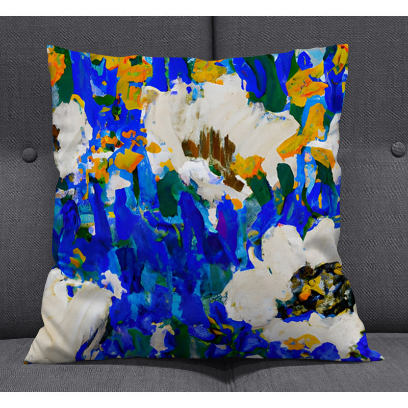 Throw Pillow With Insert, Blue/White Floral/Abstract 1, 16"H x 16"W