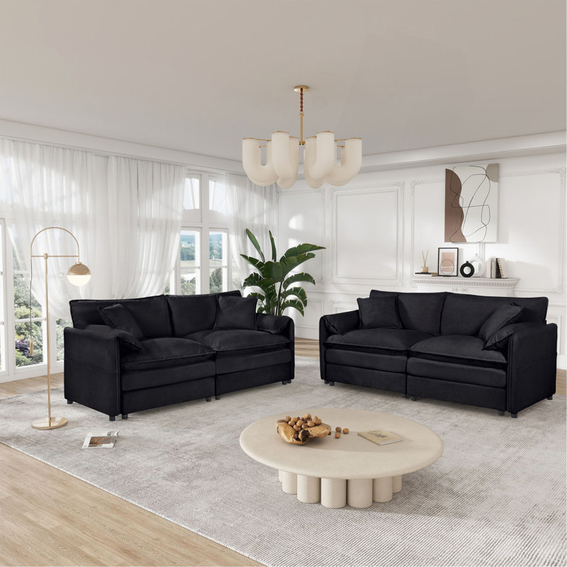Ensemble de canapé surdimensionné de luxe surdimensionné à 2 sièges profonds, 2 pièces de canapé causeuse, ensemble de canapé en chenille moderne et confortable pour un bureau de salon avec 4 coussins, combinaison de bricolage
