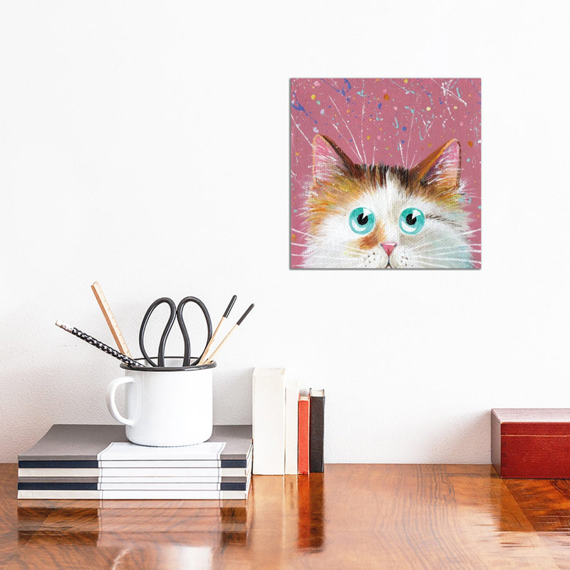 Peeping Tortie On Splattered Pink by Kim Haskins - Wrapped Canvas Print, 30.48 cm H x 30.48 cm W