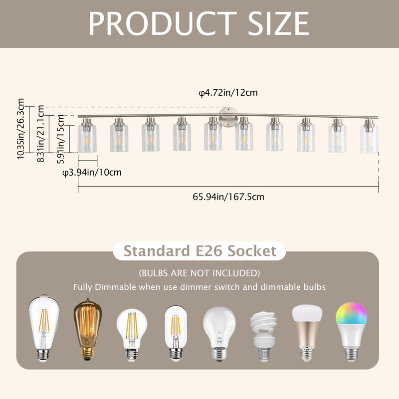 Brushed Nickel Vanity Lights For Bathroom, 10-Light Bathroom Lighting Fixtures Over Mirror, Farmhouse Modern Wall Sconces With Clear Glass For Living Room Bedroom Hallway