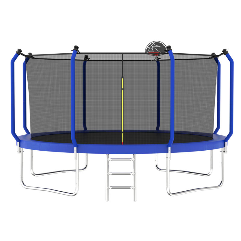 Trampoline 14FT avec panier de basketball, trampoline d'extérieur renforcé de type ASTM avec filet d'enclos