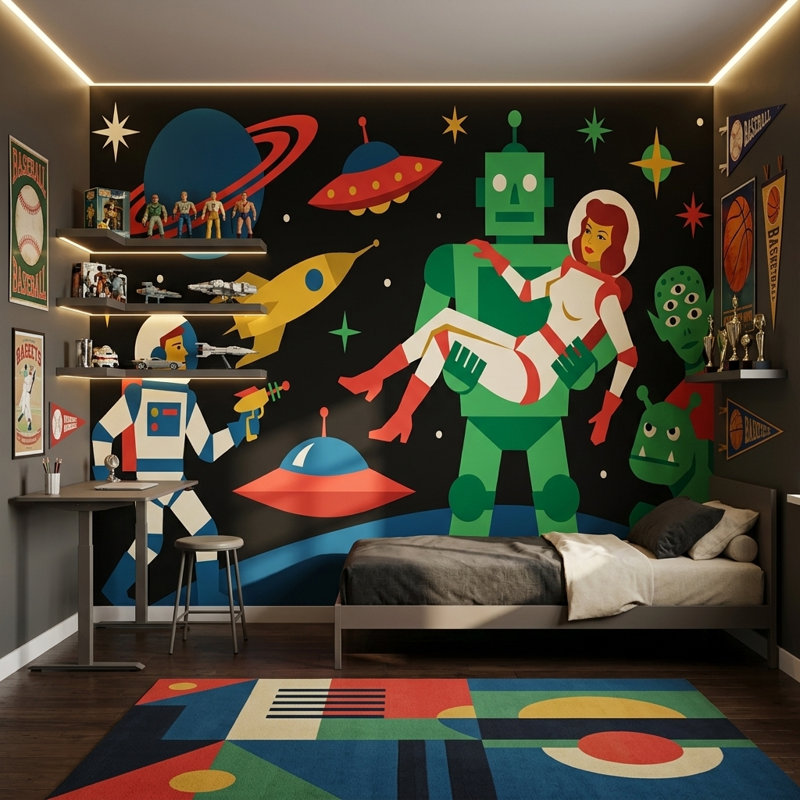 Décoration murale Mid Mid Century Modern, Texturé non collé, 100 po x 96 po