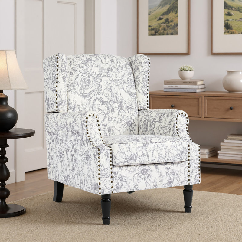 Upholstered Chenille Armchair, Rococo Light Grey