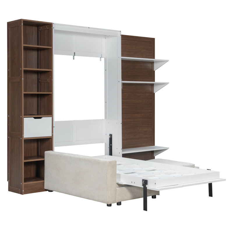 Lits gain d'espace avec rangement, lit escamotable moderne en bois MDF pour la maison, White
