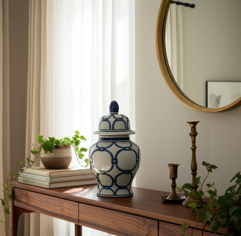 Cinya Ceramic Vase and Decorative Temple Jar with Lid - Elegant Flower Vase for Home Decor Red Barrel Studio® 