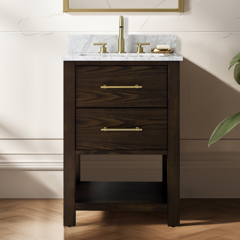 Keri 24'' Single Bathroom Vanity with Top, Brown Oak/Antique Brass