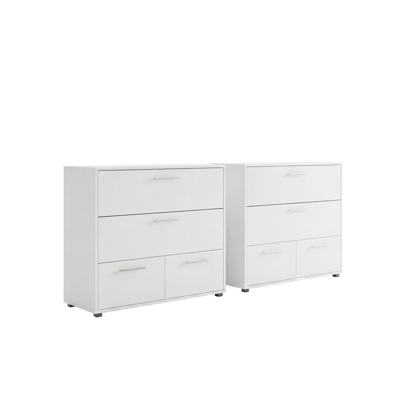 Commode blanche avec tiroirs, ensemble de 2
