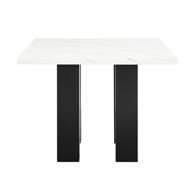 Mobilier de salle à manger contemporain à hauteur de comptoir, plateau de table en faux marbre, support en bois noir à hauteur de comptoir transitionnel moderne, pieds