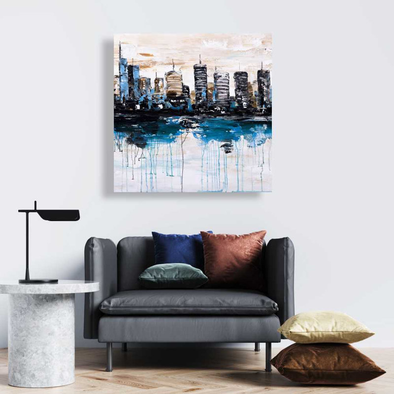 Abstract City Reflection Canvas - Brown Bedroom Decor
