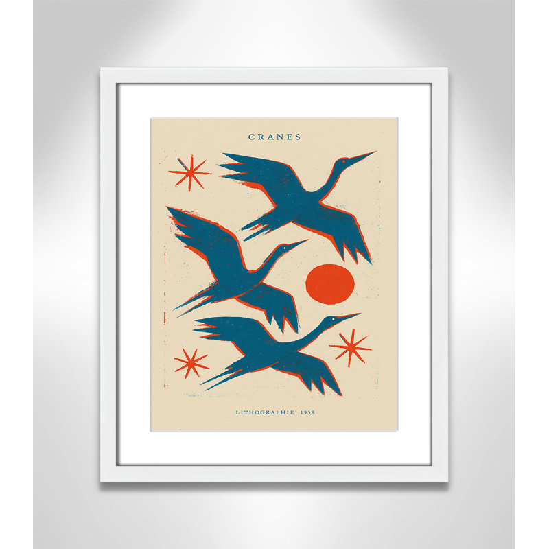 Cranes lithographie Print by Treechild, Blanc satiné, 16'' W x 19'' H, Matted Print