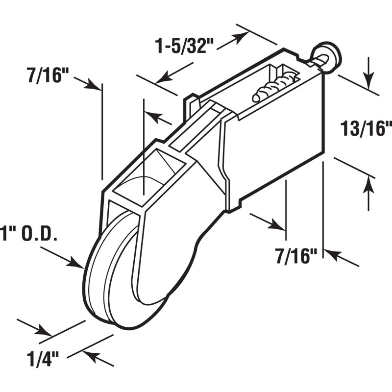 Rouleau de roulement à billes en polyéthylène de 1 po avec ressort coulissant pour porte moustiquaire Prime-Line