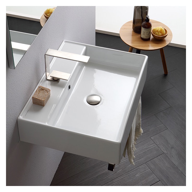 Scarabeo By Nameeks Teorema 18.1'' White Ceramic Rectangular Bathroom Sink with Overflow, Three Hole