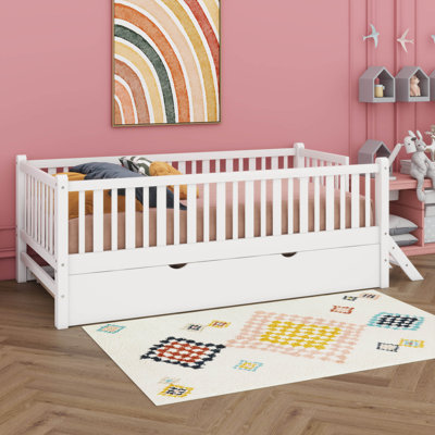 Lit plateforme simple en bois avec garde-corps et lit gigogne, lit pour enfant avec échelle, cadre de lit de style Montessori