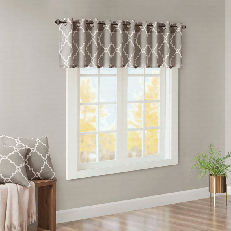 Fretwork Print Grommet Top Window Valance 50X18", Gray White