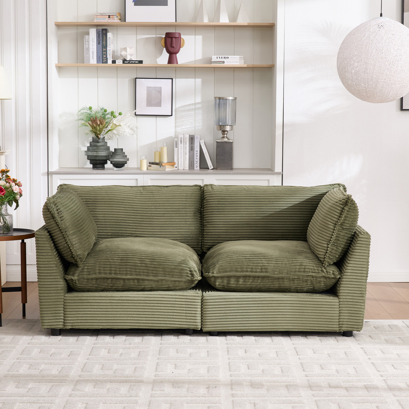 Eagan 75" Modular Loveseat, Green Corduroy