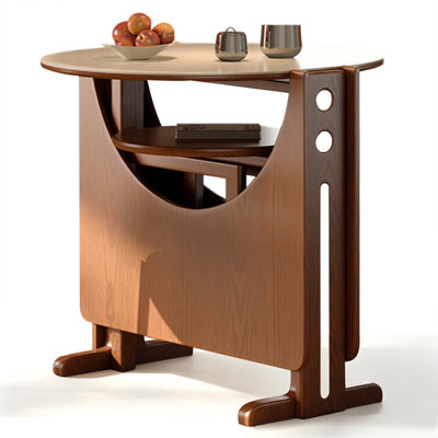 Beige+Brown Round Sintered Stone+Solid Wood Dining Table