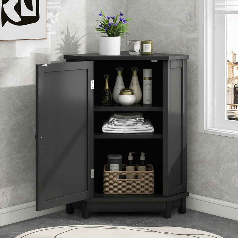 Armoire de salle de bain d'angle avec tablette réglable, Noir