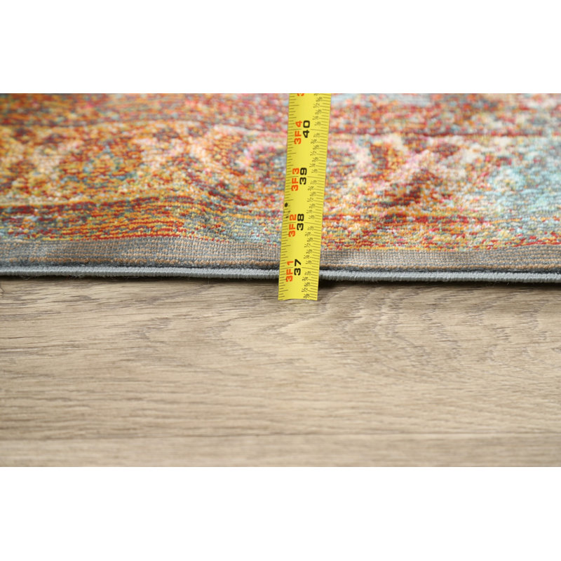 Tapis brun/bleu à motif floral Liverpool, Tapis de couloir 2 pi 6 po x 10 pi 0 po