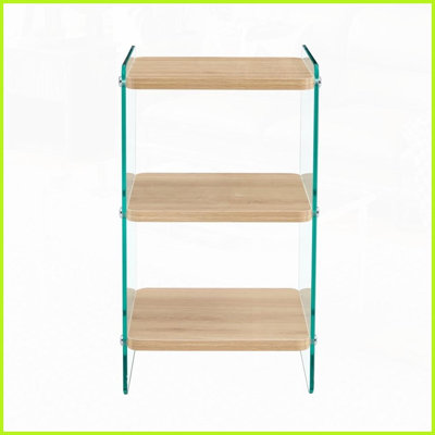 Table basse triple couche avec plateau en panneau de fibres à densité moyenne et amp; Pieds en verre trempé, faciles à nettoyer et amp; Gain de place pour le salon