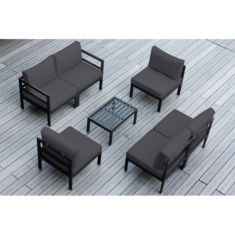 Ensemble de conversation d'extérieur pour 6 personnes avec coussins Danyaal, Sunbrella charbon