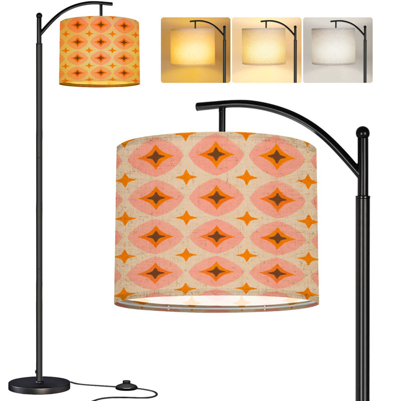  Lampe sur pied arc en forme d'étoile rétro orange rose à losanges haute lampe sur pied moderne à abat-jour réglable en lin à 3 couleurs