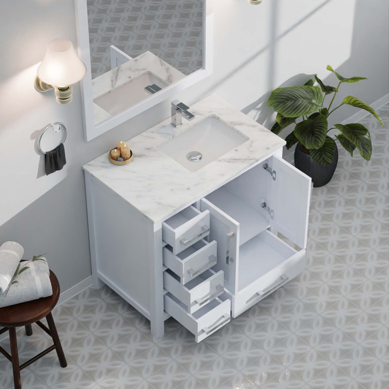 Ensemble de meuble-lavabo, ensemble de robinet et robinet de 34 po Miroirs, portes et tiroirs, Blanc