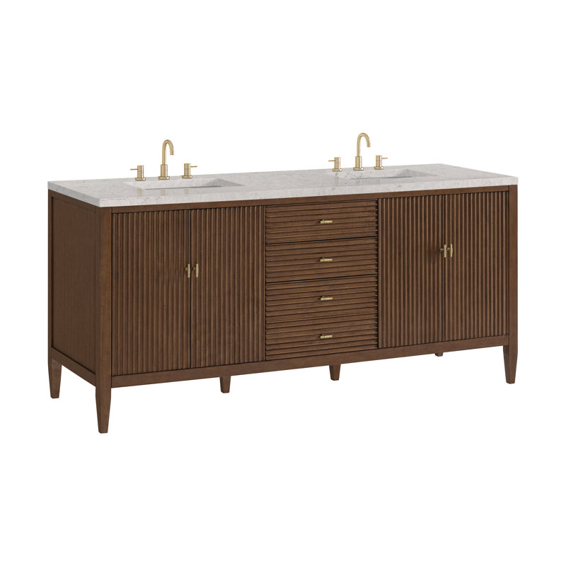 Myrrin 72'' W Double Vanity, Mid-Century Walnut, Eternal Jasmine Pearl, 8" Widespread