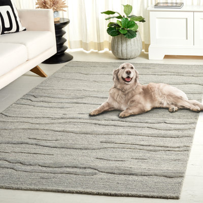 Tapis abstrait gris en laine / coton touffeté à la main Mariand