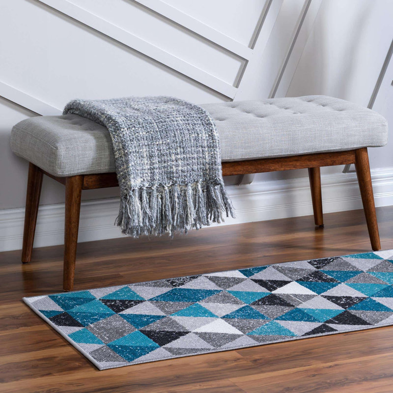  Tapis bleu / gris Argyle, Tapis de couloir 2 pi x 6 pi 1 po