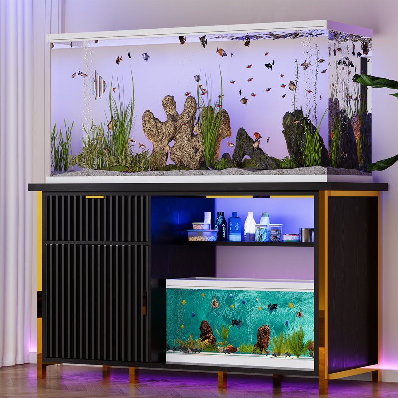 Support pour aquarium Helge 55 à 75 gallons avec support pour aquarium robuste et léger Helge, Noir